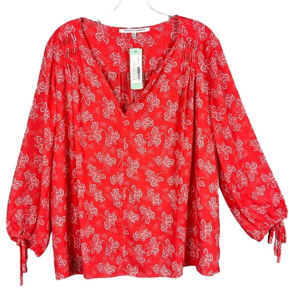 Collective Concepts Plus Size Zimmerman Tie Sleeve Blouse Orange Red Floral NWT - Picture 1 of 8